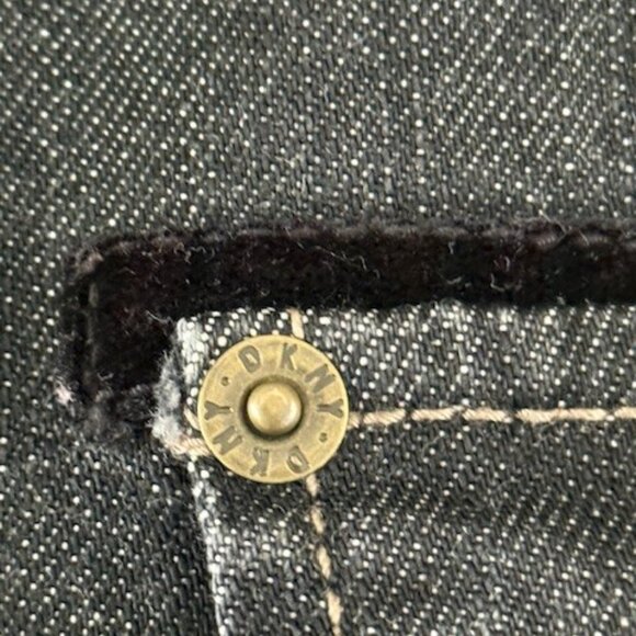 DKNY Jeans Women's Black Cropped Denim Military Style Jacket Stretch Faded L EUC - Picture 7 of 16